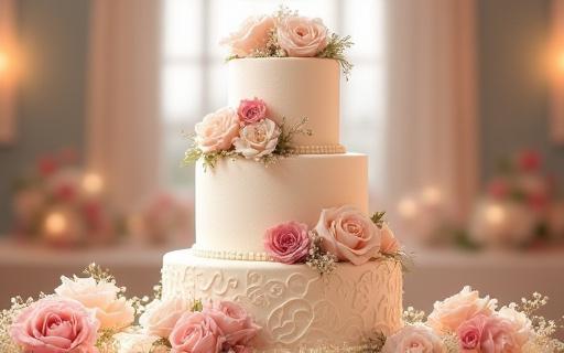 Mehrstöckige Hochzeitstorte mit Blumendekor